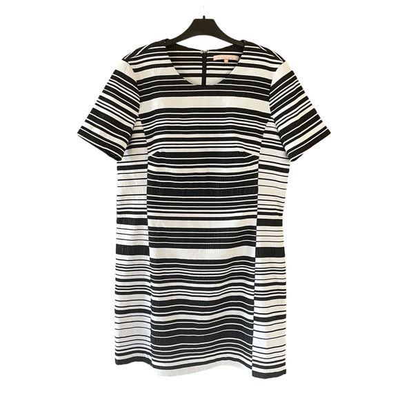 HUTCH Anthropologie "Britton" Size XL Black White Stripe Textured Back Zip Dress - Picture 1 of 10